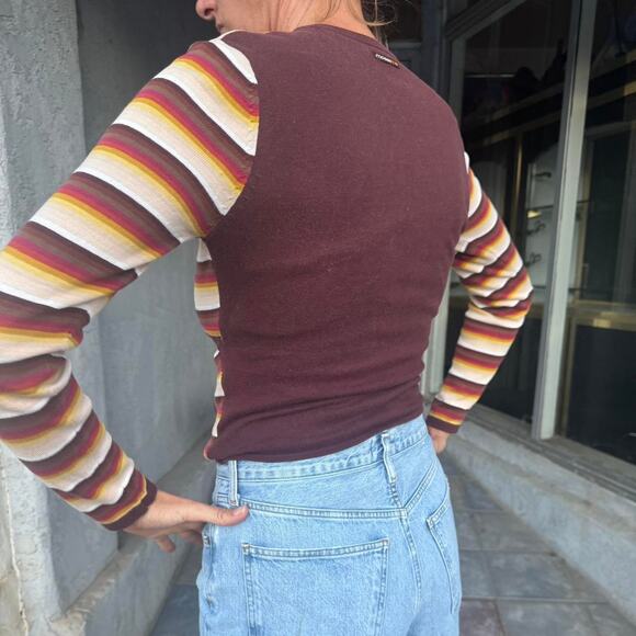 90s Mossimo M Striped V-Neck Long Sleeve Sweater - Picture 2 of 7
